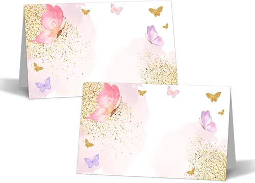 Miniatura 5 de 25 tarjetas de lugar con temática de mariposa dorada rústica, 2 x 3.5 pulgadas (plegadas), 4 x 3.5 pulgadas (desplegadas), perfectas para fiestas