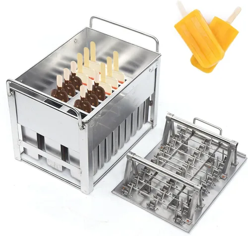 Miniatura 14 de Molde para paletas caseras, molde para paletas de hielo congelado, reutilizable, molde para paletas de helado con 20 tazas de molde, molde de acero