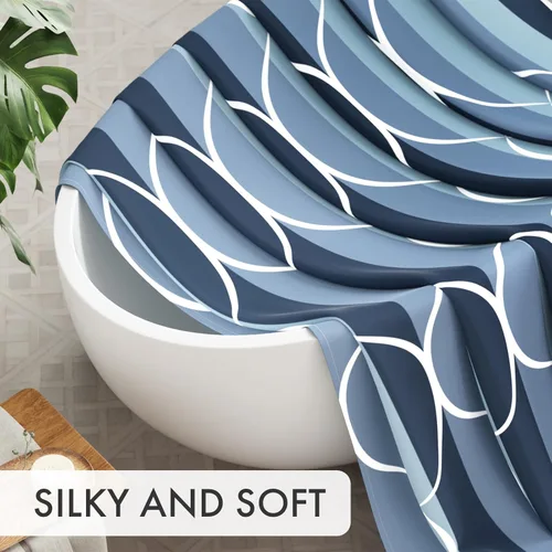 Miniatura 3 de AmazerBath Cortina de ducha azul, juegos de cortinas de ducha geométricas de tela con 12 ganchos para cortina de ducha, cortinas de ducha de Rayas