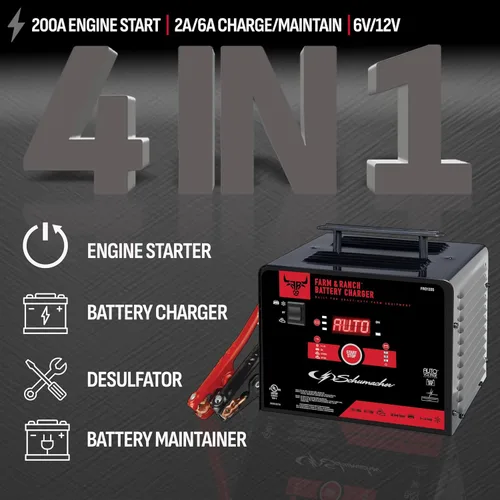 Miniatura 2 de Schumacher Electric Farm & Ranch Cargador de batería de coche de 6A y arrancador de motor de 200A, solución 4 en 1, mantenedor, impulso de 40A