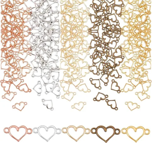 AHANDMAKER 150 dijes de conectores en forma de corazón, 5 dijes de aleación de color con doble bucle, colgantes de conector hueco para manualidades,