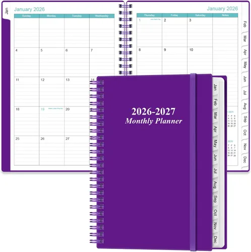 Miniatura 9 de Agenda mensual 2026-2027, enero 2026 a junio 2027, dos páginas por mes, calendario mensual de 18 con pestañas, bolsillo interior, 6.4 x 8.5 Negro