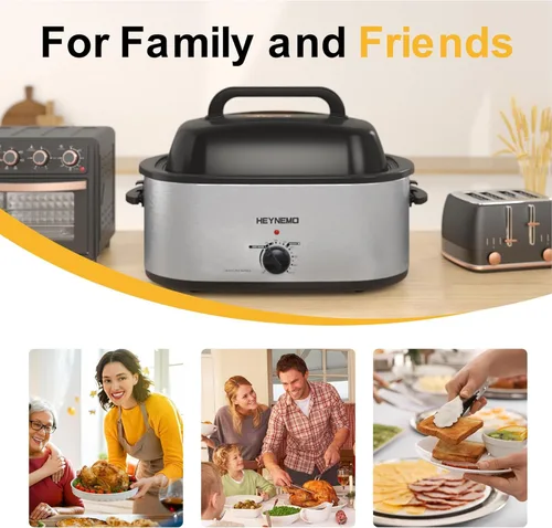 Miniatura 5 de Horno asador de 28 cuartos de galón, bandeja asadora eléctrica con tapa visible y de auto-rociado, horno asador eléctrico grande de acero inoxidable