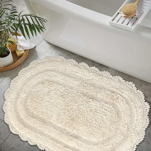 Miniatura 17 de Chardin home Alfombra de baño de ganchillo beige, alfombra de baño ovalada 100% algodón con borde de ganchillo artesanal hecho a mano, alfombra
