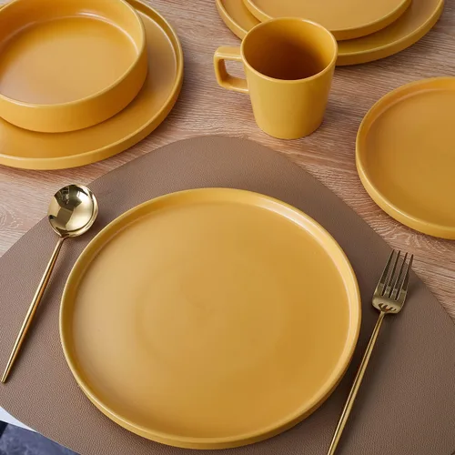 Miniatura 10 de Stone Lain Cleo Modern - Juego de vajilla de cerámica de 32 piezas, platos y cuencos, cuencos para pasta, servicio de platos para 8, color amarillo