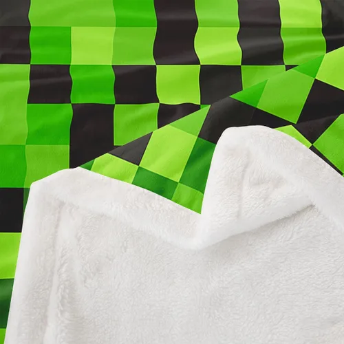 Miniatura 6 de Manfei Miner Style Grid Throw Blanket Green Pixel Shade Plaid Fleece Blanket Modern Geometric Games Cozy Throws for Bed Couch Sofa,Kids Boys Girls