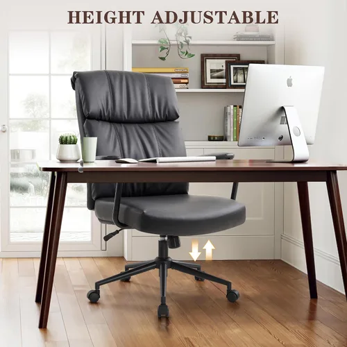 Miniatura 8 de IWMH Silla de escritorio de oficina en casa, cómoda silla ergonómica de mediados de siglo moderna de tela de piel sintética con soporte lumbar