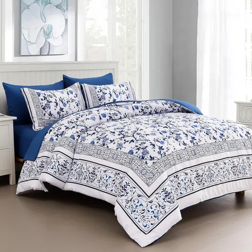 Miniatura 10 de Dobuyly Floral Comforter Twin Size Set, 5 Piece Bed in a Bag Blue Flowers on White Botanical Bedding Set, Soft Microfiber Bedding Comforter Sets for