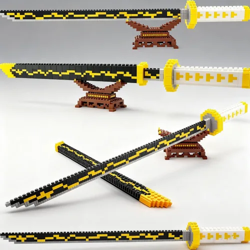 Miniatura 10 de Beego Kill Demon Sword - Juego de construcción de espada negra Tanjirou de 19 pulgadas con soporte para espada