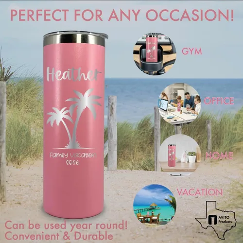 Miniatura 5 de Vaso de vacaciones personalizado de 20 onzas, vaso con tapa y pajilla, vasos de vacaciones familiares, vaso de vacaciones en la playa, regalo