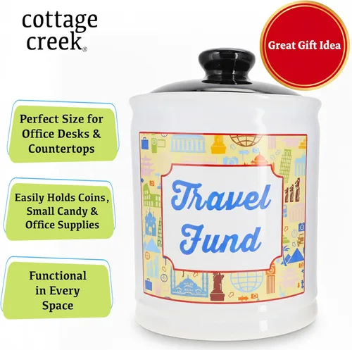Miniatura 7 de Cottage Creek Tarros Alcancía de viaje – Tarro de dinero esencial de viaje de cerámica para mujeres, mamá, papá viaje por carretera, crucero