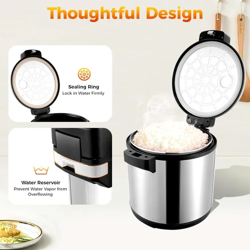 Miniatura 4 de Calentador de arroz eléctrico, calentador de arroz comercial de acero inoxidable resistente, con ajustes de temperatura, olla de arroz, calentador