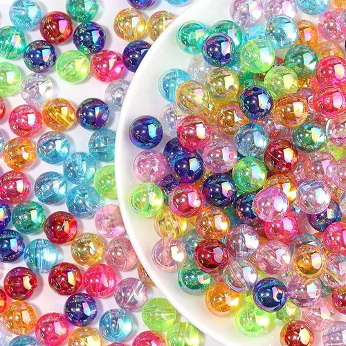 200 cuentas redondas de acrílico AB de 0.394 pulgadas (0.394 in) de colores mezclados al azar para hacer joyas, abalorios de plástico para pulseras,