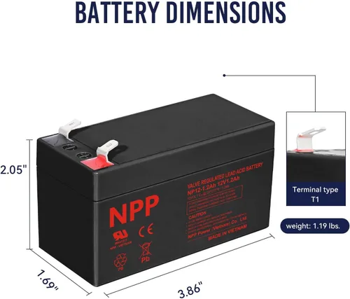 Miniatura 3 de NPP Batería AGM recargable de 12 V 1.2 Ah, plomo ácido sellado NP12-1.2Ah T1 baterías de reserva para sistema de seguridad ADI/Ademco 484, alarma