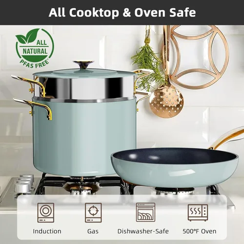 Miniatura 5 de Nuwave Lux LE - Juego de utensilios de cocina de 13 piezas con elegante mango dorado, cerámica antiadherente con infusión de diamante, sin PFAS