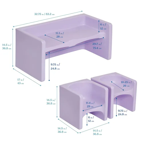 Miniatura 2 de ECR4Kids juego de mesa Tri-Me y sillas Cube, muebles multiusos, púrpura claro, 3 piezas