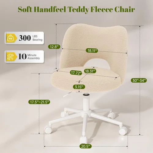 Miniatura 31 de DurayLoly Silla de Tocador con Ruedas Rosa, Linda Silla de Tocador con Respaldo, Silla de Escritorio Ultra-Suave de Felpa, Silla de Oficina Pequeña