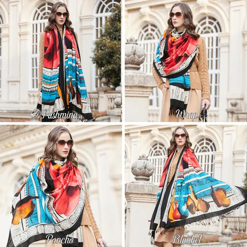 Miniatura 272 de DANA XU Manta de pashmina extragrande 100% de lana merina, bufanda de viaje, bufanda de cachemira para mujer, otoño e invierno, chal de gran