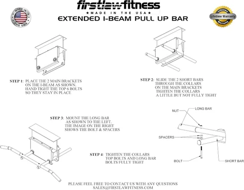 Miniatura 8 de Firstlaw Fitness - Límite de peso de 600 libras - Barra de dominadas extendida de 12 pulgadas - Barra larga con extremos doblados - Empuñaduras