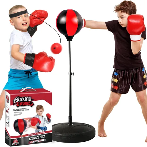 Saco de boxeo para niños de 8 a 12 años, paquete de 2 guantes de boxeo para niños de 3 a 8 años, saco de boxeo para niños con soporte de altura