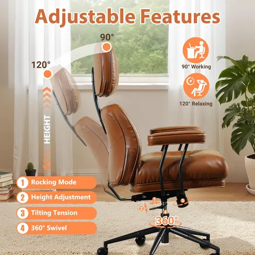 Miniatura 3 de Silla de oficina con 360 ruedas, silla de oficina de mediados de siglo con soporte para el respaldo, silla de escritorio de piel sintética, ángulo