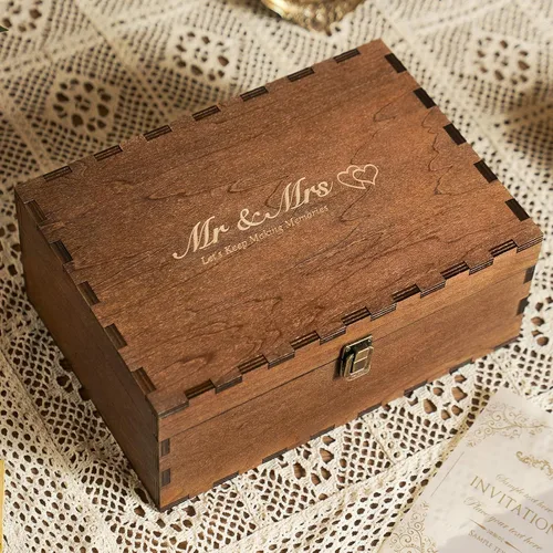 Miniatura 12 de AW BRIDAL Caja de Recuerdos de Boda para Señor y Señora para Parejas, Cajas de Madera con Tapa, Regalos de Despedida de Soltera para Novia, Fiesta