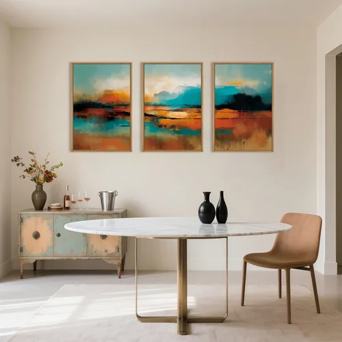 Miniatura 4 de Lienzo decorativo abstracto grande con marco naranja quemado, decoración de pared azul neutro y negro, arte moderno con pinceladas, impresión