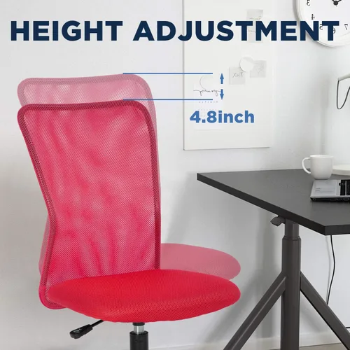 Miniatura 6 de FDW Silla de Oficina para el Hogar Respaldo Medio Silla de Escritorio de Malla Sin Brazos Computadora Ergonómica Tarea Rodante Giratoria Silla Rojo