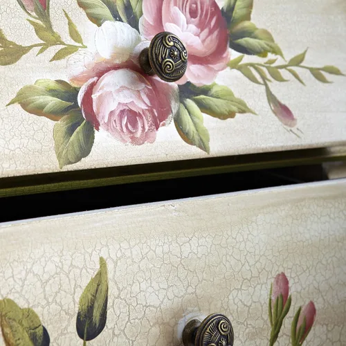 Miniatura 2 de Nearly Natural Mesita de noche antigua con mesita de noche de arte floral, beige/rosa/dorado, 23 x 14.5 x 34.5 pulgadas