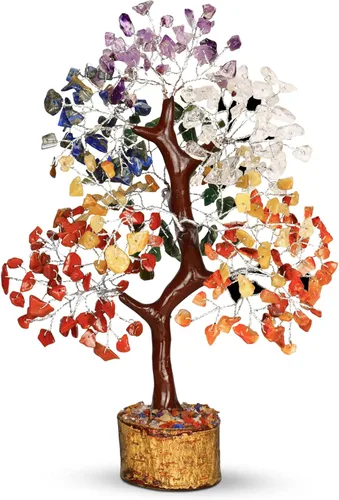 PYOR Árbol bonsái de cristal de 7 chakras, 10-12 pulgadas, rojo, amatista, lapislázuli, cornalina, cuarzo transparente, aventurina amarilla,