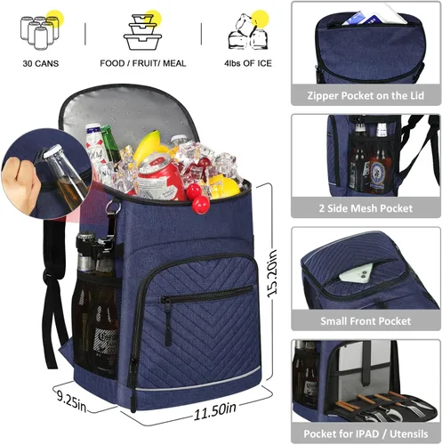 Miniatura 2 de Mochila enfriadora aislada a prueba de fugas, impermeable, mochila enfriadora de 30/45 latas, gran capacidad, ligera, para viajes, camping, playa