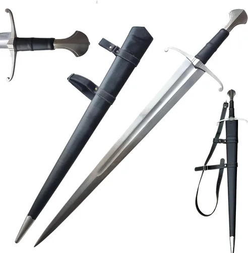 Miniatura 10 de Medieval Full Tang Spring Steel Knight Arming Sword with Scabbard for Outdoor Use, Practice, Collection