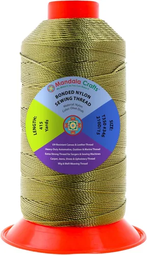 Miniatura 288 de Mandala Crafts - Hilo de nailon para coser cuero, tapicería, mezclilla y para trenzar el pelo; resistente, 1500 yardas, tamaño 69 T70 Marrón