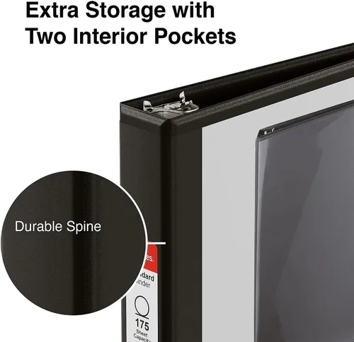 Miniatura 6 de Staples Carpeta de 3 anillas, anillo en D de 1 pulgada, negro, organizador compacto para el hogar, la oficina y la escuela, con capacidad para hasta