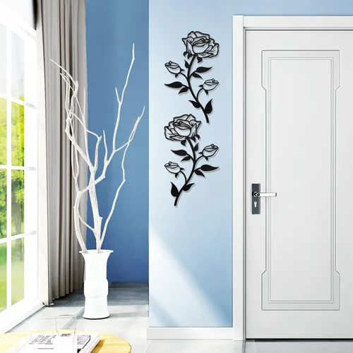 Miniatura 6 de ESTART Decoración de pared de rosas de metal negro para baño, 15 pulgadas de alto, bonito arte de pared floral de metal para el día de San Valentín