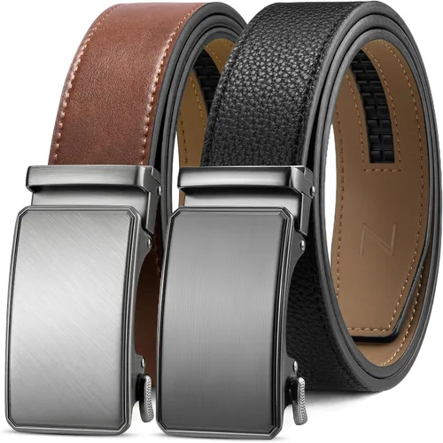 Miniatura 10 de Zitahli - 2 paquetes de cinturón de trinquete de cuero para hombre, cinturón de regalo para hombre, para vestir y casual, ajuste para adaptarse