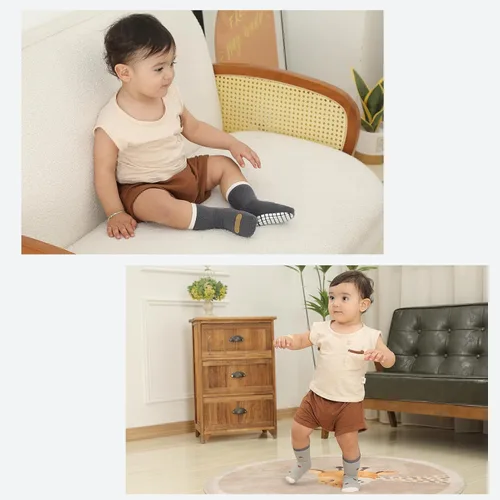 Miniatura 2 de JAKIDAR Calcetines antideslizantes para bebés y niños pequeños con agarres, 5 pares de calcetines para caminar