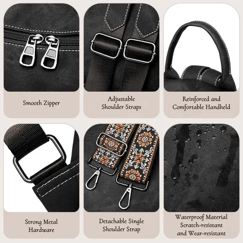 Miniatura 6 de Mochila para mujer, mochila impermeable de piel sintética, ligera, a la moda, multiusos, convertible, mochila de viaje, bolso de hombro, color negro