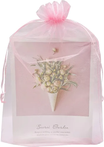 Miniatura 17 de Jexila 50 bolsas de regalo de organza negra transparente de 8 x 12 pulgadas, bolsas de malla grandes con cordón para joyería para bodas, fiestas