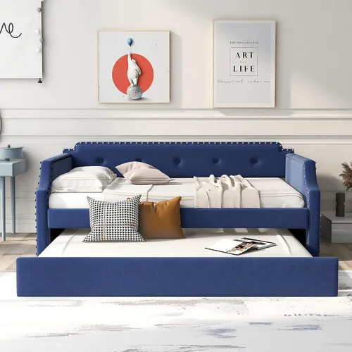 Miniatura 13 de MERITLINE Sofá cama tapizado de tamaño matrimonial con nido, sofá cama matrimonial de terciopelo con respaldo y reposabrazos, marco de cama Gris