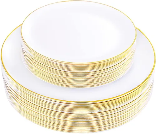 Miniatura 17 de KIRE 175 platos de plástico azul con borde plateado y cubiertos desechables con mango azul y tazas de borde plateado, servilleta de mano y vajilla