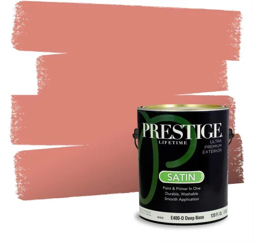 Miniatura 336 de Prestige Paints Pintura exterior e imprimación en uno, 1 galón, plano, coincidencia comparable de Valspar* Amber Rose*