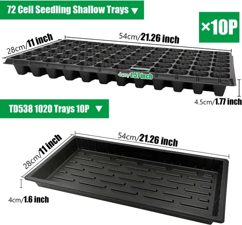 Miniatura 2 de RooTrimmer 10 paquetes de bandejas de inicio de semillas 1020 y 10 piezas de bandejas de 72 celdas para semilleros, bandeja de semilleros