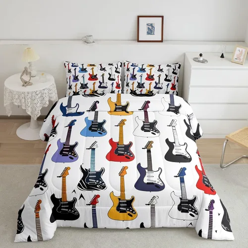 Miniatura 24 de Castle Fairy Juego de edredón de botas de vaquero, tamaño individual, juego de ropa de cama bohemio con guitarra musical para niños y niños