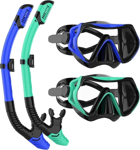 Miniatura 16 de Equipo de esnórquel para adultos, juego de máscara de esnórquel JRing con vidrio templado de 180 grados, gafas antivaho para buceo, esnórquel