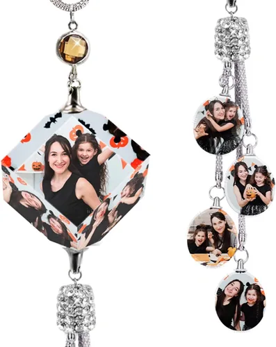 Miniatura 20 de Decoración de espejo retrovisor con foto personalizada: adornos de diamantes para mujer, accesorios lindos para automóviles