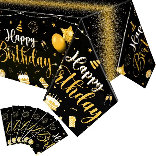 Miniatura 31 de Tudomro 3 piezas de manteles de feliz cumpleaños, manteles de plástico para decoración de fiesta de cumpleaños, paños rectangulares para baby Negro