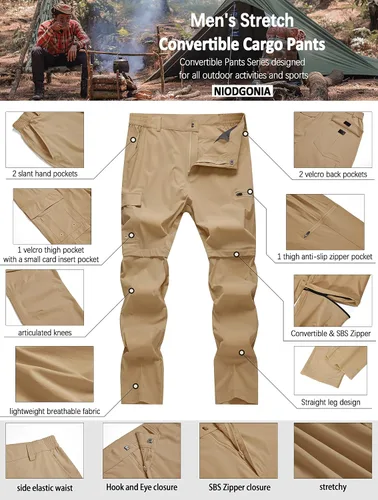 Miniatura 5 de Pantalones convertibles de senderismo para hombre, impermeables, ligeros, de secado rápido, con cremallera, pesca, viajes, safari, trabajo al aire