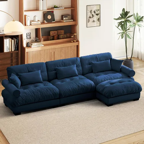 Miniatura 59 de SoarFlash Moderno sofá reclinable de terciopelo para sala de estar, sofá biplaza para apartamento, sofá de almacenamiento con marco de madera Azul