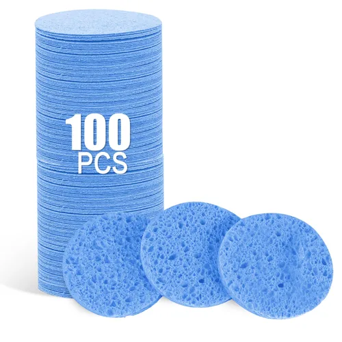 Miniatura 10 de 50 esponjas faciales, celulosa natural comprimida, rosa, forma redonda, limpieza facial, exfoliante, eliminación de maquillaje Paquete de 50 rosas